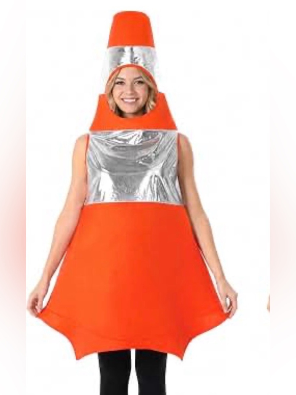 Orange Cone adult Costume with Silver Reflective Panel Halloween
